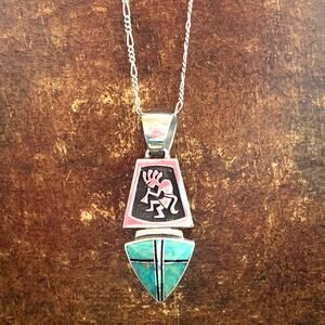 Artisan Made Pend/Neck Sterling Silver, Amazonite, Onyx & Opal Inlay Kokopelli